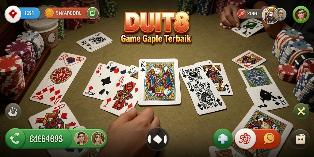 Screenshot utama DUIT8 menampilkan gameplay Gaple yang seru.