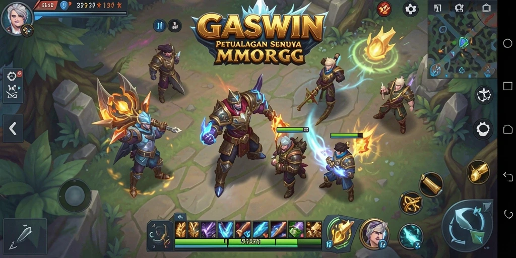Screenshot utama GASWIN menunjukkan aksi pertempuran seru dalam dunia MMORPG.