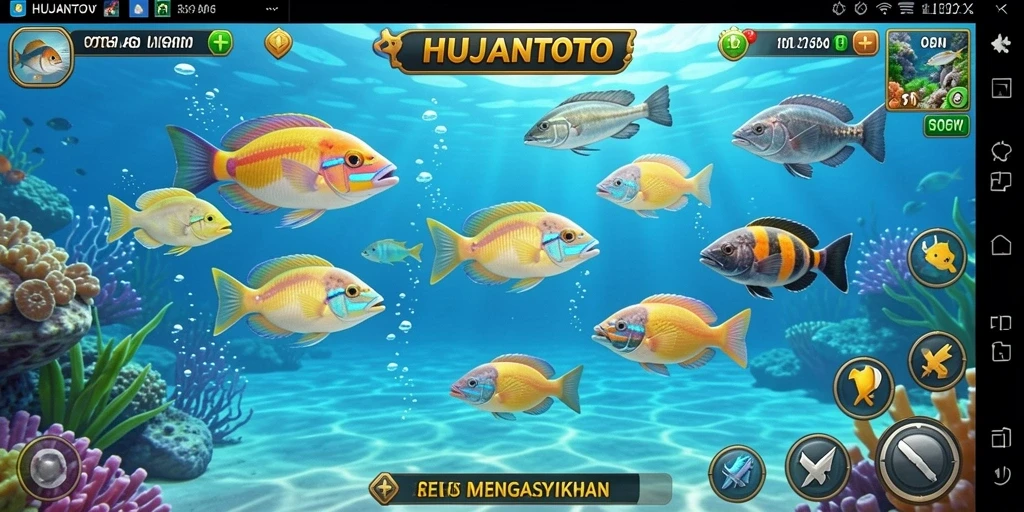 Tampilan menarik gameplay HUJANTOTO saat menembak ikan.