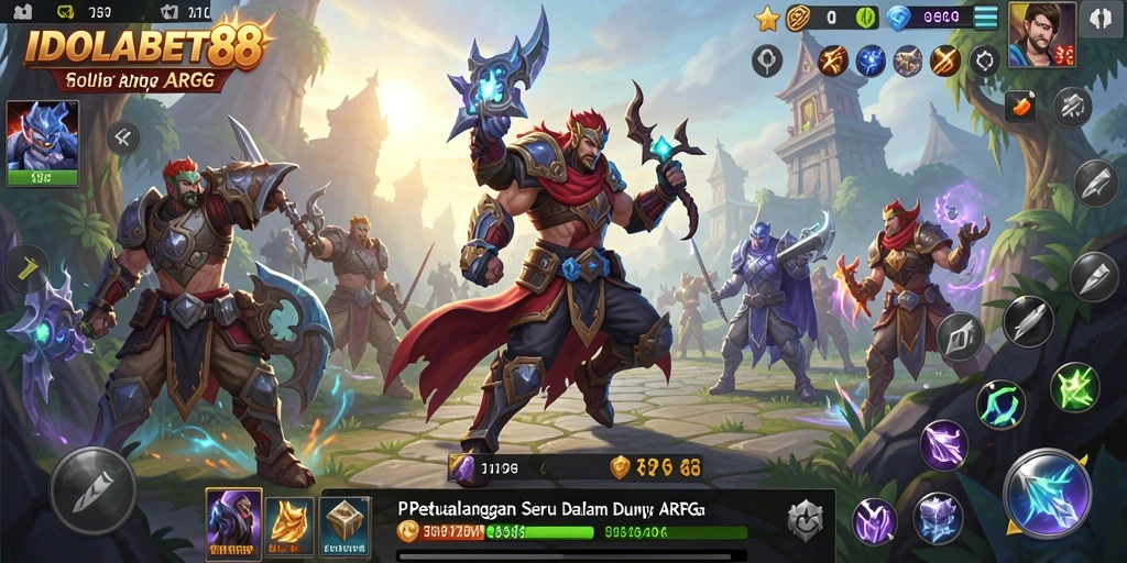 Screenshot IDOLABET88 menampilkan pertarungan epik dalam dunia fantasi ARPG.