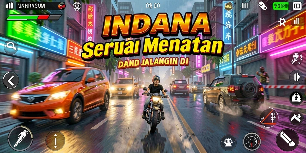 Tampilan gameplay seru dalam balapan penuh adrenalin di INDAAA.