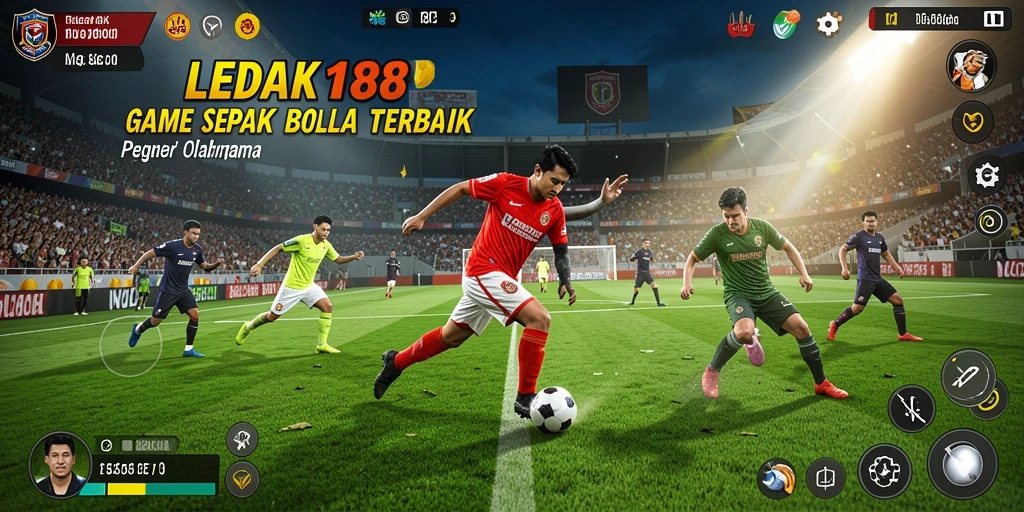 Tampilan gameplay seru di LEDAK188 dengan aksi sepak bola mendebarkan.