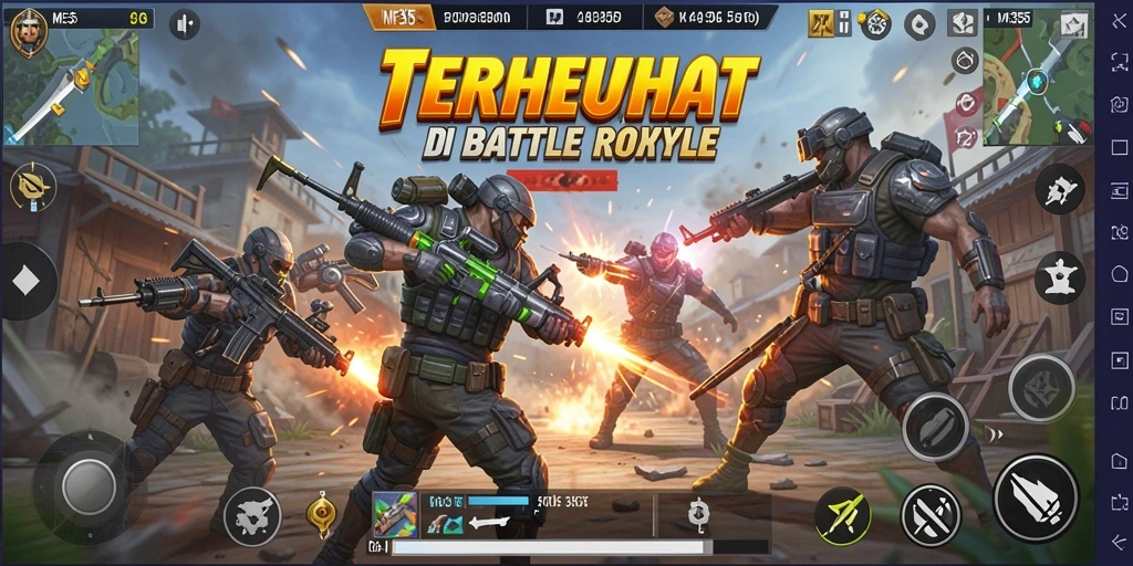 Tampilan gameplay <strong>ME355</strong> dengan aksi pertempuran mendebarkan di arena.
