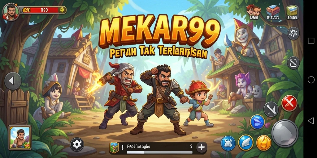 Screenshot gameplay MEKAR99 menunjukkan petualangan mendebarkan dan dunia yang kaya.