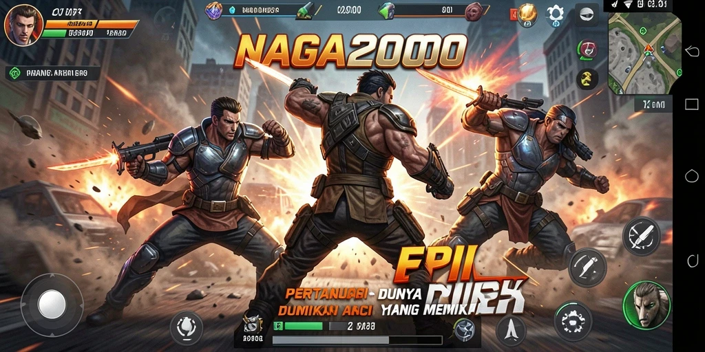 Tampilan seru dari gameplay NAGA2000 dengan aksi pertarungan yang dinamis.