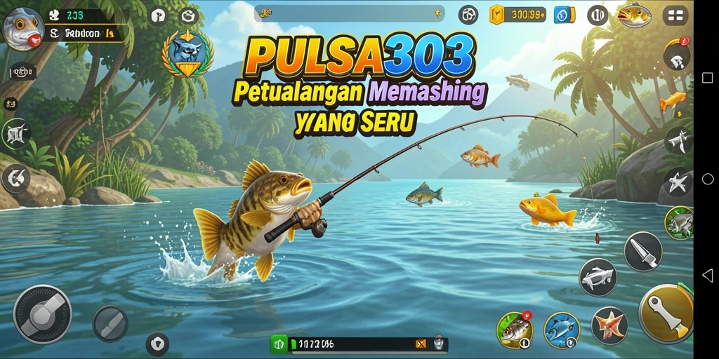 Screenshot gameplay menampilkan aksi memancing yang mendebarkan.