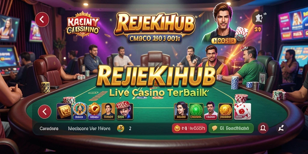 Screenshot utama REJEKIHUB menampilkan dealer langsung dalam permainan kasino.