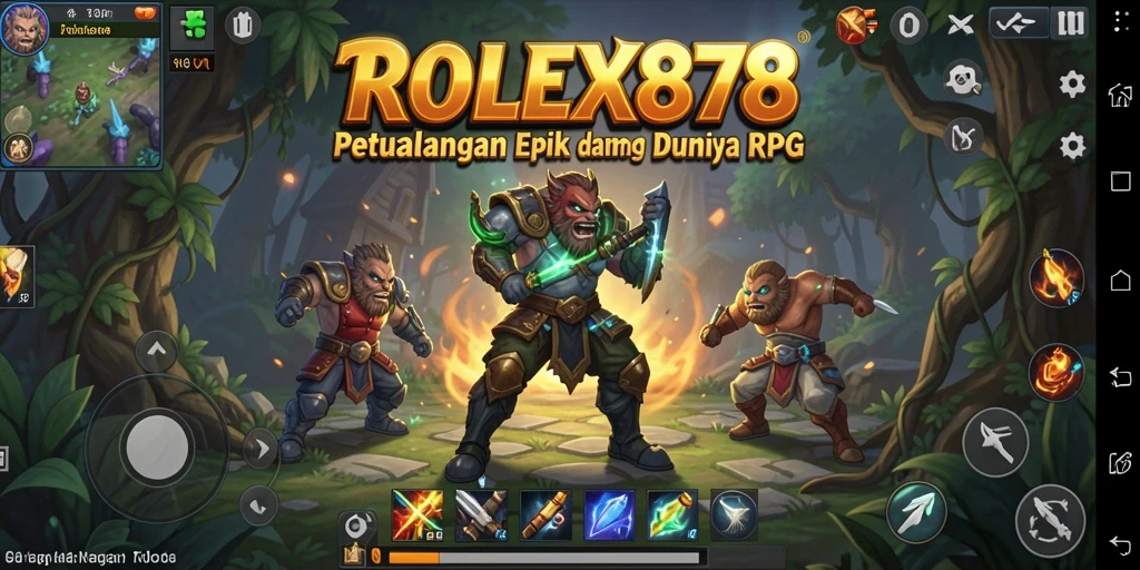 Screenshot gameplay <strong>ROLEX878</strong> yang menunjukkan pertarungan epik di dunia fantasi.