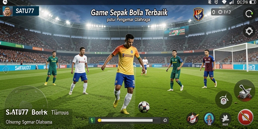 Tampilan gameplay seru dalam SATU77 dengan aksi sepak bola.