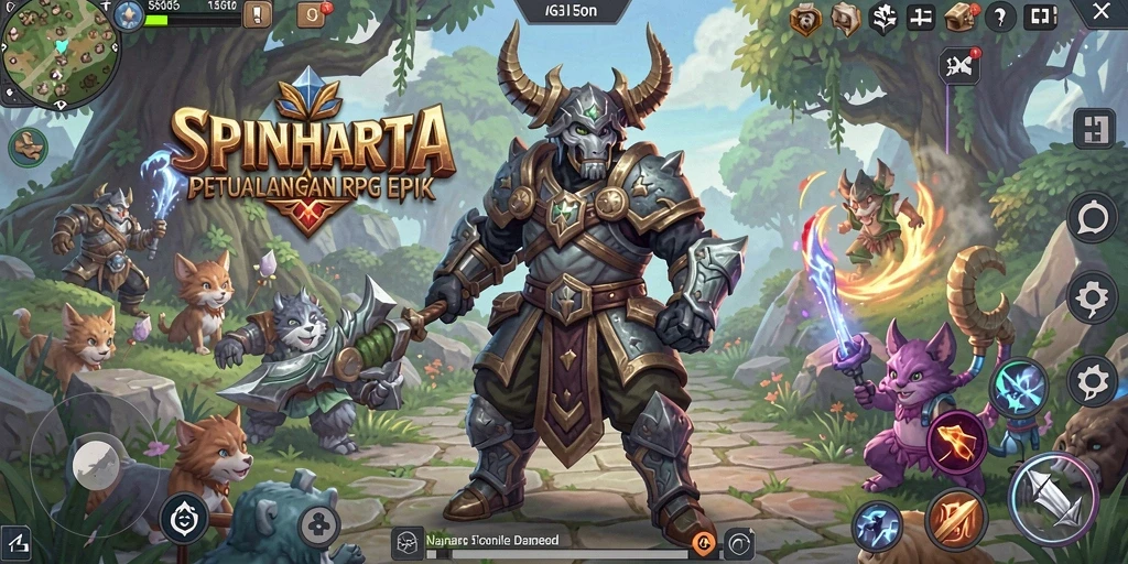 Tampilan gameplay SPINHARTA dengan aksi RPG yang seru dan mendebarkan.